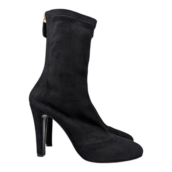 Chanel Stretch Suede High Heel Ankle Booties Black Interlocking CC Logo Gold 39 - Picture 6 of 10